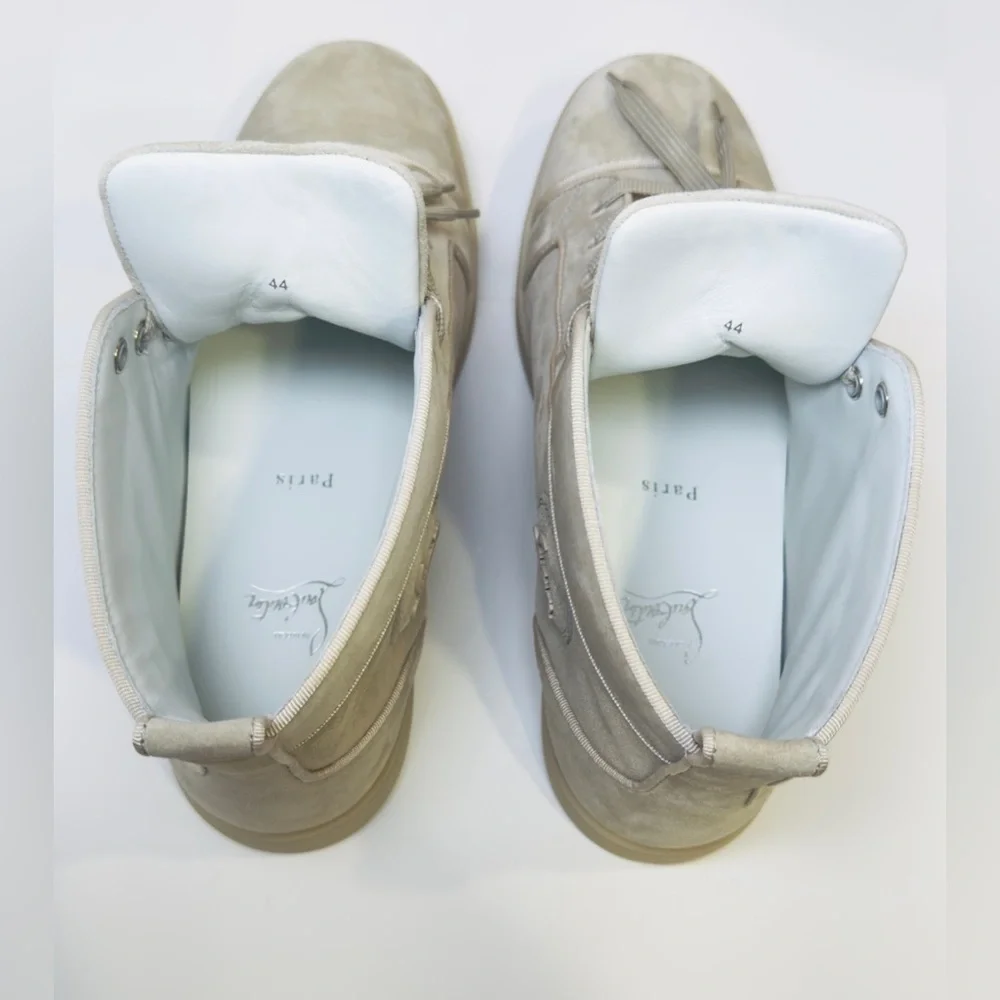 Christian Louboutin Louis Orlato Flat High-Top Sneakers Goose Grey Suede Size 44